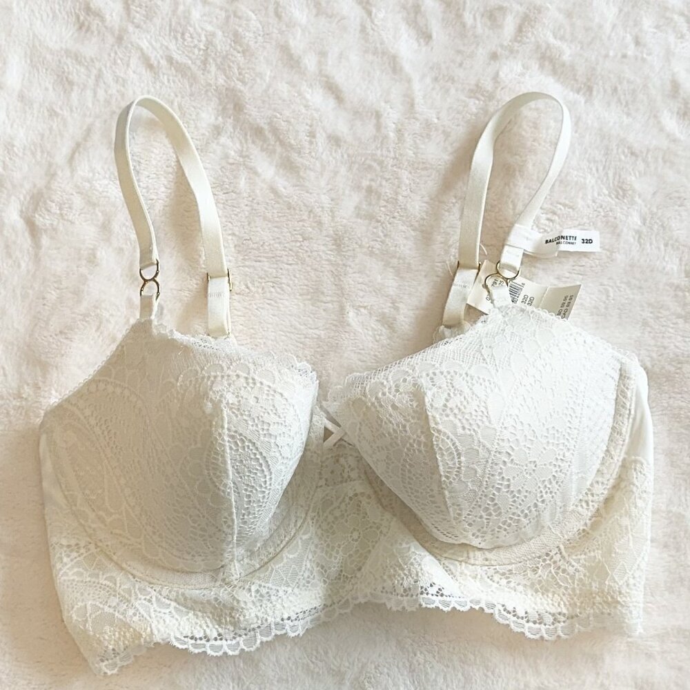 NWT Aerie White Floral Lace Balconette Bra - 32D